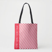 Red Stripe Accent Tote Bag / Custom White Script (Voorkant)