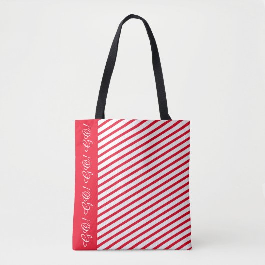 Red Stripe Accent Tote Bag / Custom White Script (Voorkant)