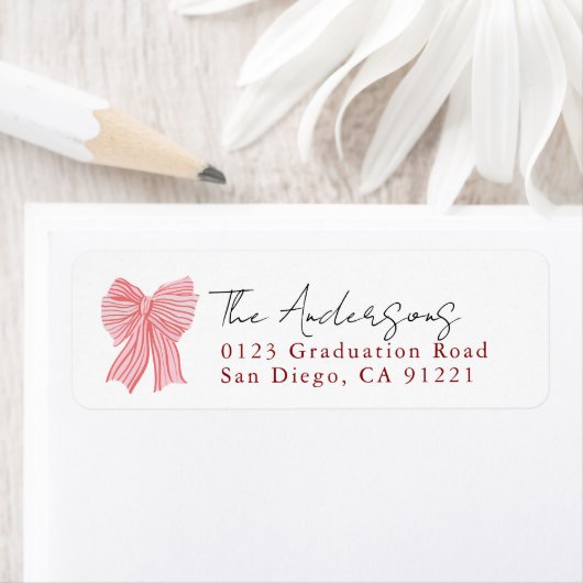 Red Stripe Bow Ribbon Return Address Etiket (Insitu)