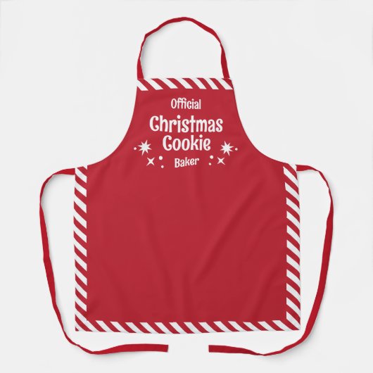 Red Stripe Christmas Cookie Baker Medium Apron Schort (Voorkant)