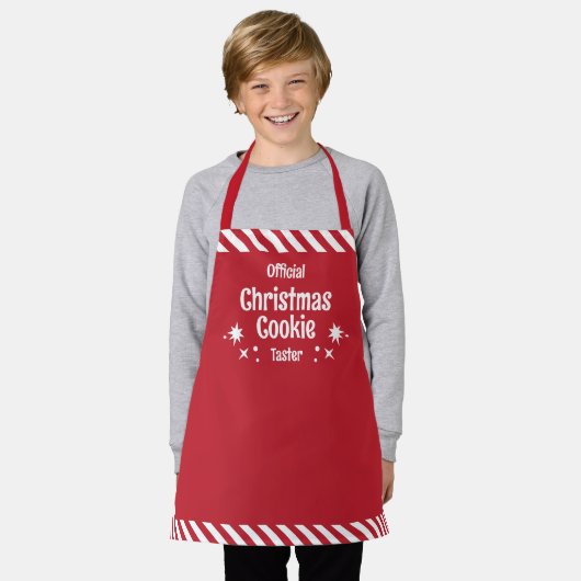 Red Stripe Christmas Cookie Taster Kids Apron Schort (Gedragen)