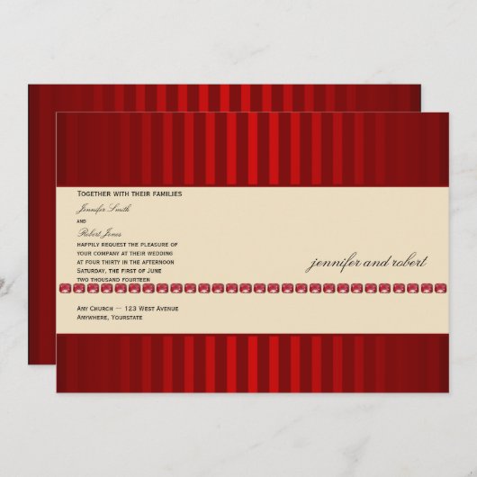 Red Stripe en Ivory Band Ruby Wedding Invitation Kaart (Voorkant / Achterkant)