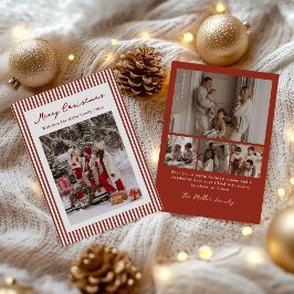 Red Stripe Family Christmas Photo Holiday Card Feestdagenkaart