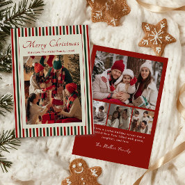 Red Stripe Family Photo Christmas Holiday Card Feestdagenkaart