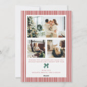 Red Stripe Green Bow Christmas Photo Holiday Card Feestdagenkaart (Achterkant)