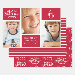 Red Stripe Happy Birthday Bunting Foto Inpakpapier Vel