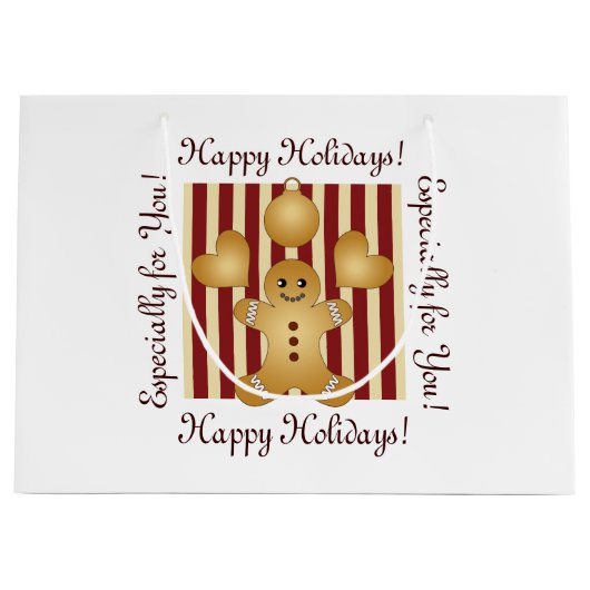 Red Stripe kerstkoekje Cute Gingerbrood Man Large Cadeautasje (Voorkant)