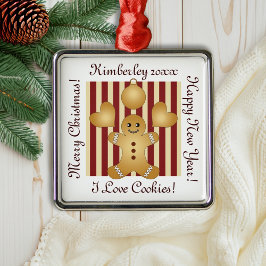 Red Stripe kerstkoekje Cute Gingerbrood Man Metalen Ornament