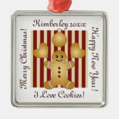 Red Stripe kerstkoekje Cute Gingerbrood Man Metalen Ornament (Voorkant)