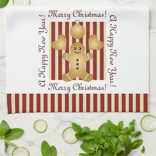 Red Stripe kerstkoekje Cute Gingerbrood Man Theedoek (Gevouwen)