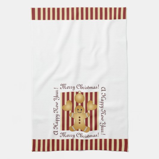 Red Stripe kerstkoekje Cute Gingerbrood Man Theedoek (Verticaal)