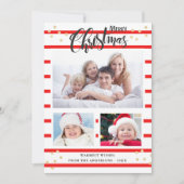 Red Stripe Merry Christmas 3 Photo Collage Kaart (Voorkant)