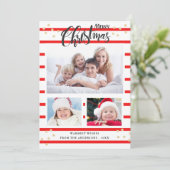 Red Stripe Merry Christmas 3 Photo Collage Kaart (Staand voorkant)