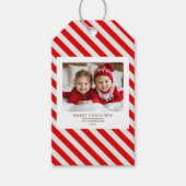 "Red Stripe met foto Vrolijk Kerstfeest en naam Cadeaulabel (Voorkant)