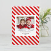 "Red Stripe met foto Vrolijk Kerstfeest en naam Kaart (Staand voorkant)