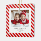 "Red Stripe met foto Vrolijk Kerstfeest en naam Keramisch Ornament (Links)