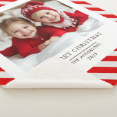 "Red Stripe met foto Vrolijk Kerstfeest en naam Sherpa Deken (3/4)