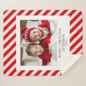 "Red Stripe met foto Vrolijk Kerstfeest en naam Sherpa Deken (Voorkant (horizontaal))