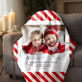 "Red Stripe met foto Vrolijk Kerstfeest en naam Sherpa Deken