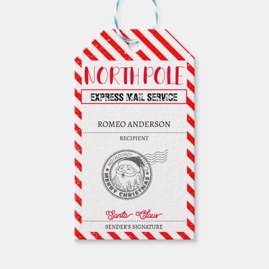 Red Stripe Santa Kerstcadeau Label Cadeaulabel (Voorkant)