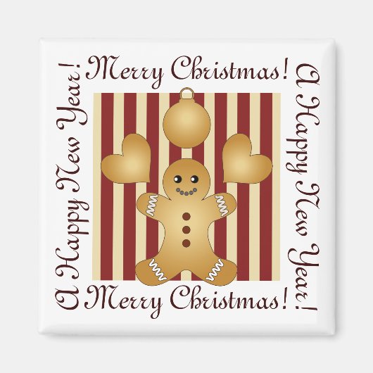 Red Stripe Schattige Gingerbread Man Cookie Christ Magneet (Voorkant)