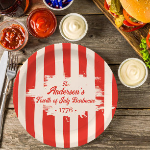 Red Stripe Wit & Blauw Familienaam Barbecue Papieren Bordje