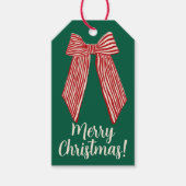 Red Striped Bow Custom Merry Christmas Cadeaulabel (Voorkant)