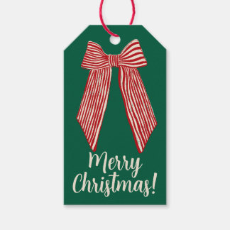 Red Striped Bow Custom Merry Christmas Cadeaulabel