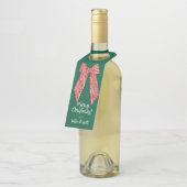 Red Striped Bow Custom Merry Christmas Flessenhanger (Schuin)