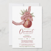 Red Striped Bow Ornament Kerstfeest Kaart (Voorkant)