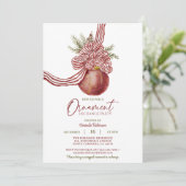 Red Striped Bow Ornament Kerstfeest Kaart (Staand voorkant)