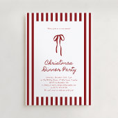 Red Striped Christmas Dinner Party Invitation Kaart