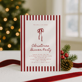 Red Striped Christmas Dinner Party Invitation Kaart
