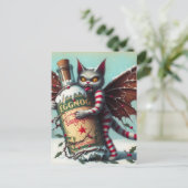 Red Striped Christmas Vampire Fairy Kat Briefkaart (Staand voorkant)