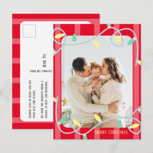 Red Striped Family-fotokerstkaart Aankondigingskaart (Voorkant / Achterkant)