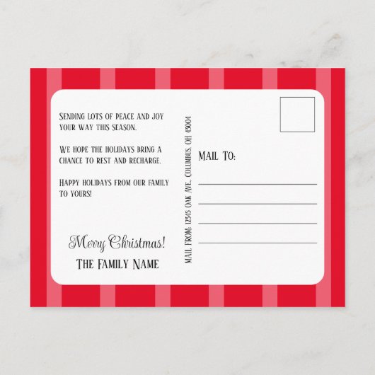 Red Striped Family-fotokerstkaart Aankondigingskaart (Achterkant)