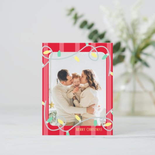 Red Striped Family-fotokerstkaart Aankondigingskaart (Staand voorkant)