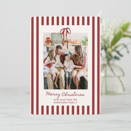 Red Striped Family-fotokerstkaart Kaart (Staand voorkant)