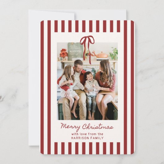 Red Striped Family-fotokerstkaart Kaart (Voorkant)