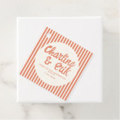 Red Striped Handwriting Retro Wedding Dank je Bedankjes Labels (In situ)