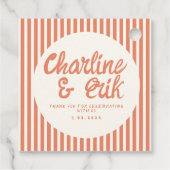 Red Striped Handwriting Retro Wedding Dank je Bedankjes Labels (Achterkant)