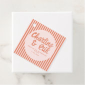 Red Striped Handwriting Retro Wedding Dank je Fa Bedankjes Labels (In situ)