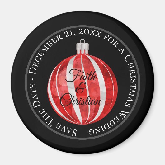 Red Striped kerstversiering/Save the Date Magneet (Voorkant)