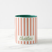 Red Striped Pastel Retro Gepersonaliseerd naam Mok
