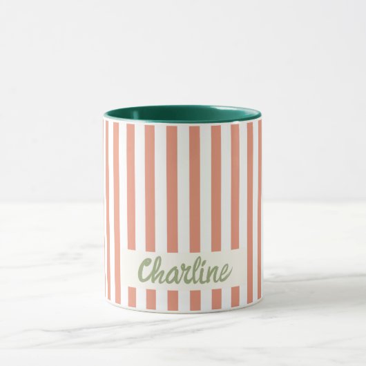 Red Striped Pastel Retro Gepersonaliseerd naam Mok (Midden)