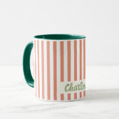 Red Striped Pastel Retro Gepersonaliseerd naam Mok (Voorkant links)