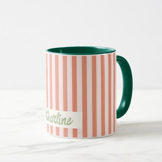 Red Striped Pastel Retro Gepersonaliseerd naam Mok (Voorkant rechts)