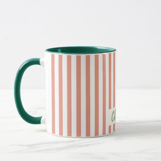 Red Striped Pastel Retro Gepersonaliseerd naam Mok (Links)