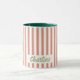 Red Striped Pastel Retro Gepersonaliseerd naam Mok