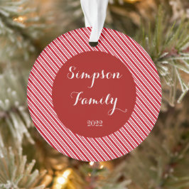 Red Striped Pattern Persoonlijke familienaam Ornament